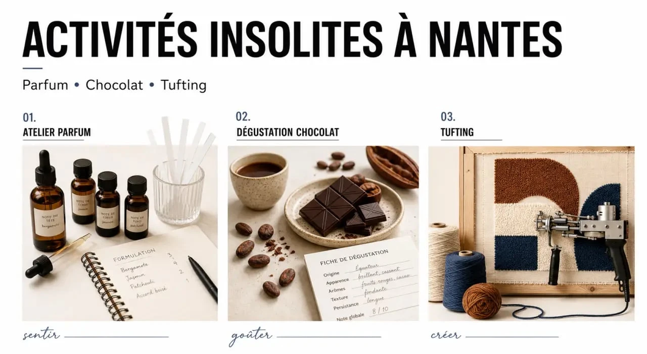 nantes activités insolites : atelier parfum, dégustation chocolat et tufting dans une ambiance créative
