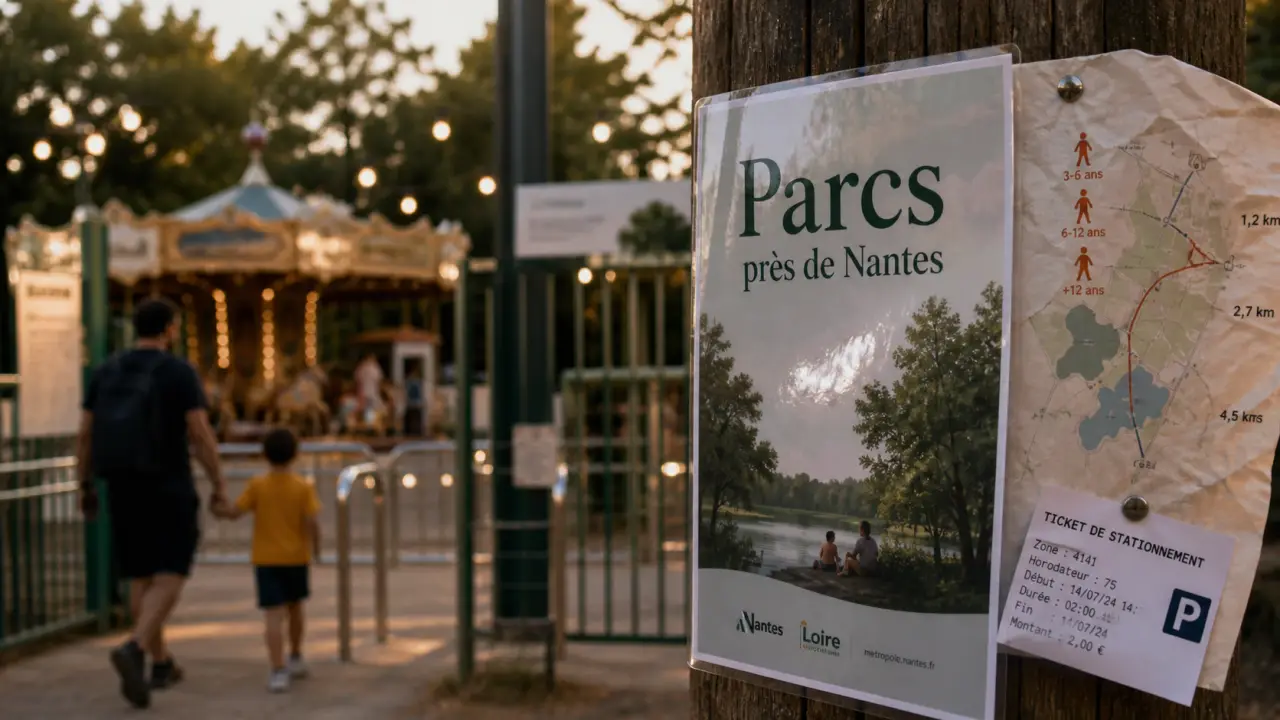 Parc d'attraction autour de Nantes : scène familiale et repères âge-distance