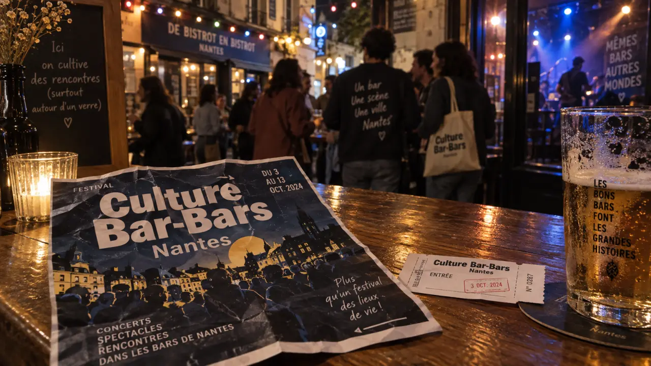 Culture barbare Nantes, affiche Bar-Bars dans un café nantais, soir de festival