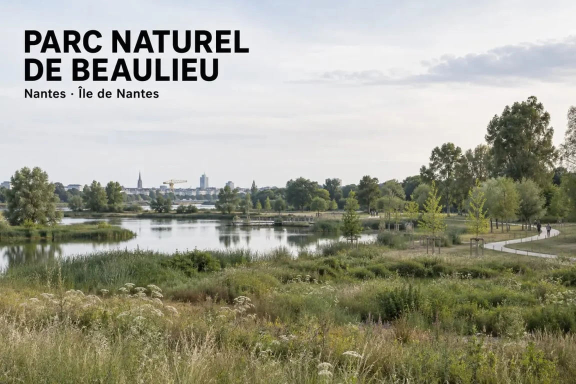 Parc naturel de Beaulieu à Nantes, ancien CRAPA, avec prairie humide et chemin de promenade