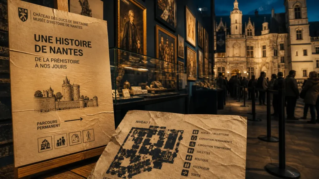 File de visiteurs devant un musée à Nantes, musées Nantes