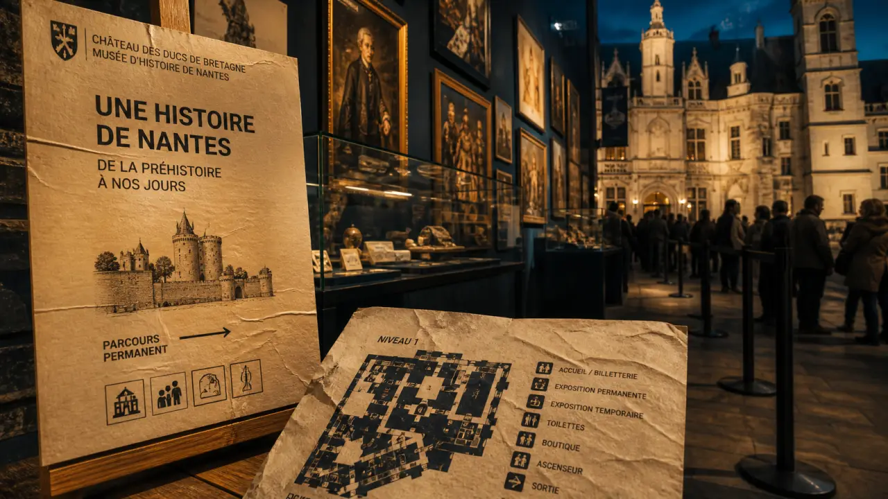 File de visiteurs devant un musée à Nantes, musées Nantes