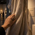 Nantes exposition art contemporain : main sur drapé et sculpture matte