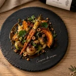 Cuisine de saison au restaurant art'n blum, restaurant nantes : vin et légumes rôtis